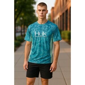 Huk‎ Performance Fishing Shirt Size Small Turquoise See Pics Breathable Easy Dry